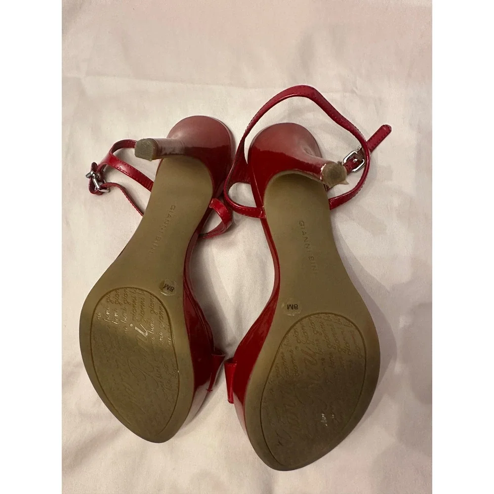 Gianni Bini Red Patent Leather Platform Ankle Strap Stiletto Heels Sandals